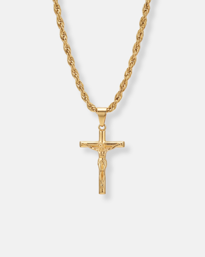 Men’s Crucifix Pendant Rope Necklace, Gold-Tone Steel