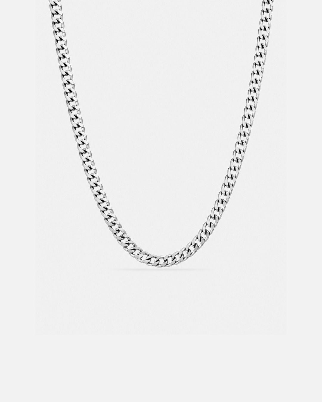 Men’s Silver-Tone Stainless Steel Cuban Chain Necklace, 5 mm