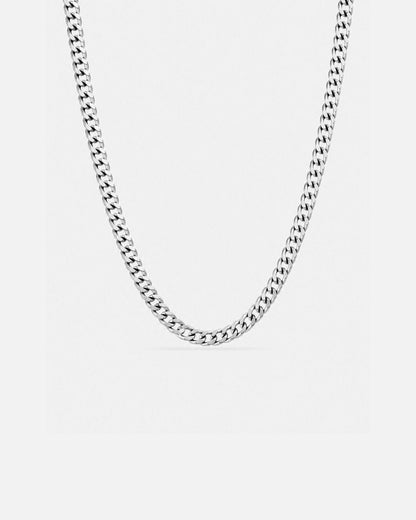 Men’s Silver-Tone Stainless Steel Cuban Chain Necklace, 5 mm