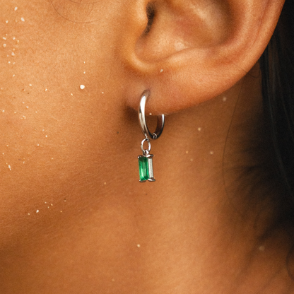 Green Zircon Drop Hoop Earrings, 3 × 6 mm