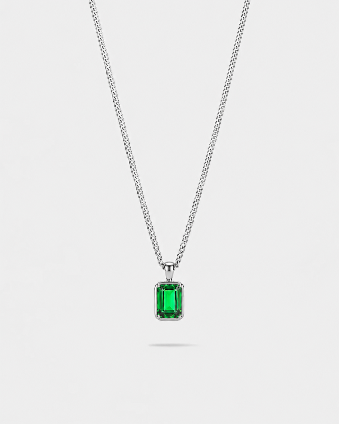 Men’s 1 ct Lab-Grown Emerald Pendant Necklace, 925 Silver Pendant
