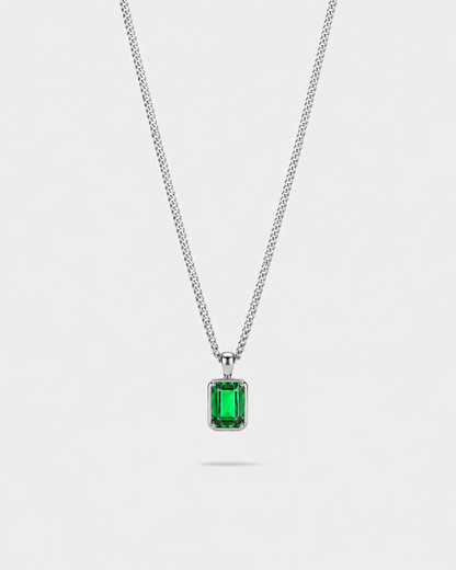 Men’s 1 ct Lab-Grown Emerald Pendant Necklace, 925 Silver Pendant