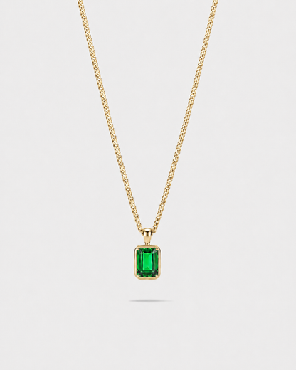 Men’s 1 Carat Lab-Grown Emerald Pendant Necklace, 18K Gold-Plated