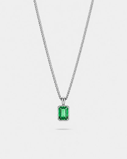 Men’s 2 Carat Lab-Grown Emerald Pendant Necklace, 925 Silver