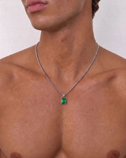 Men’s 2 Carat Lab-Grown Emerald Pendant Necklace, 925 Silver