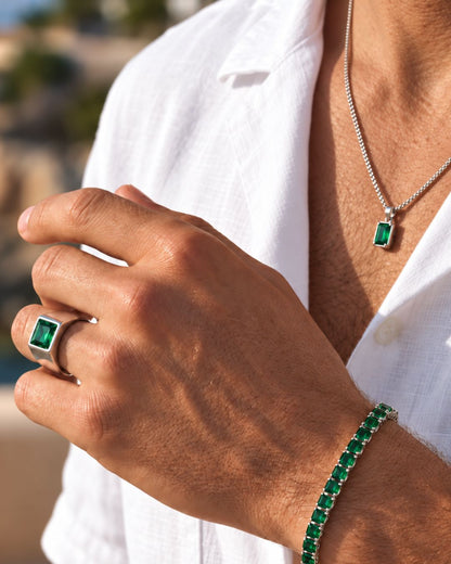 Men’s 2 Carat Lab-Grown Emerald Pendant Necklace, 925 Silver