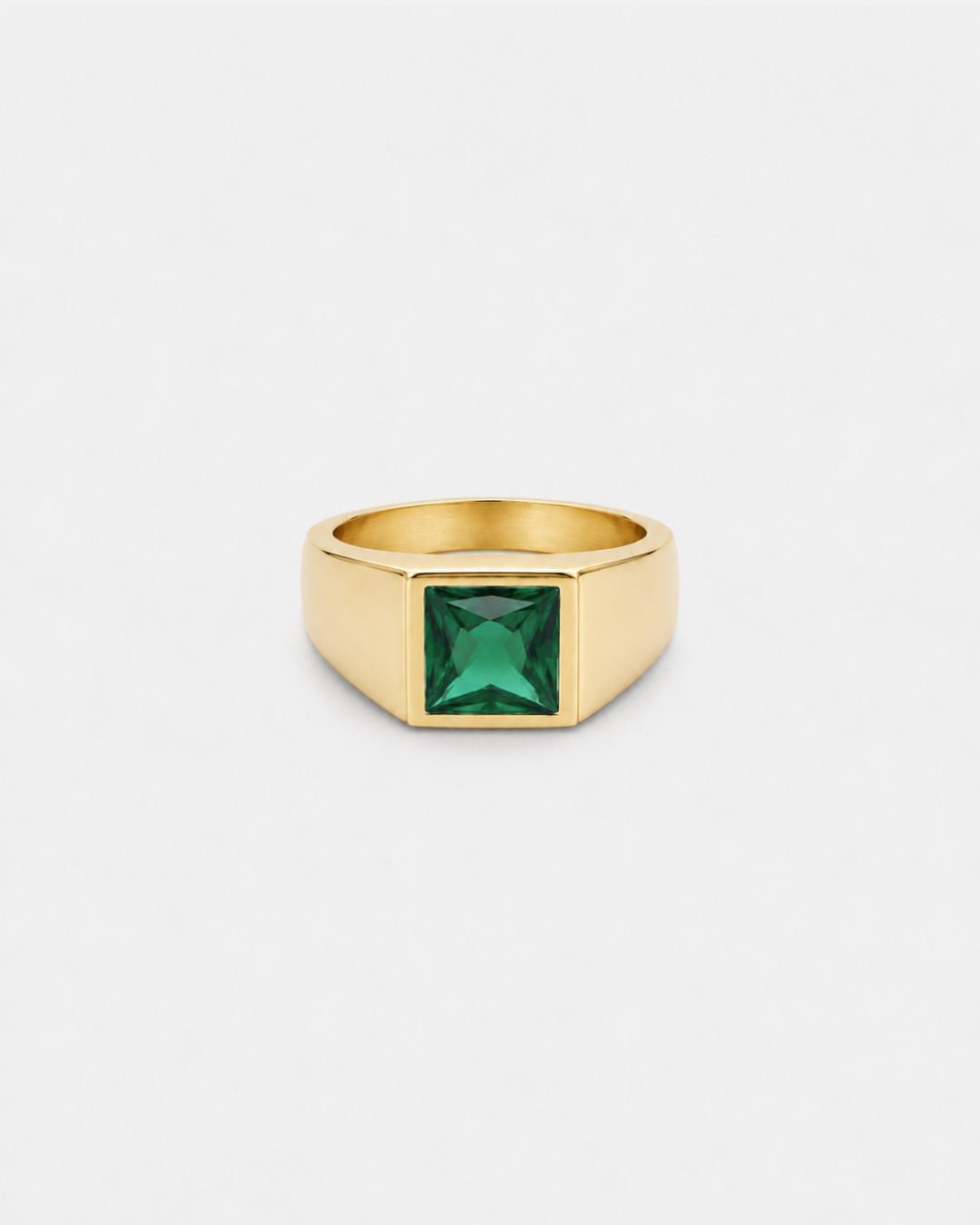 Men’s Green Zirconia Square Signet Ring, Gold-Tone