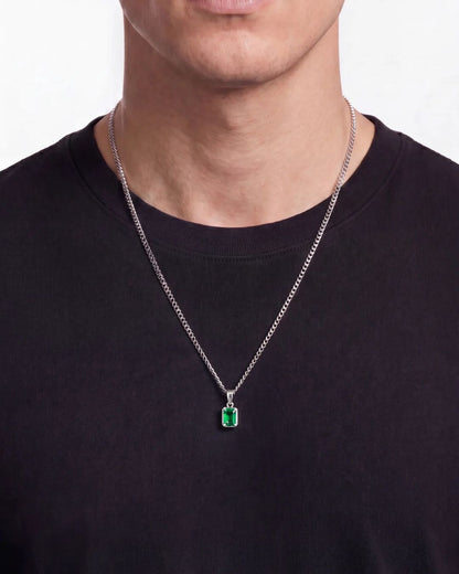 Men’s 1 ct Lab-Grown Emerald Pendant Necklace, 925 Silver Pendant