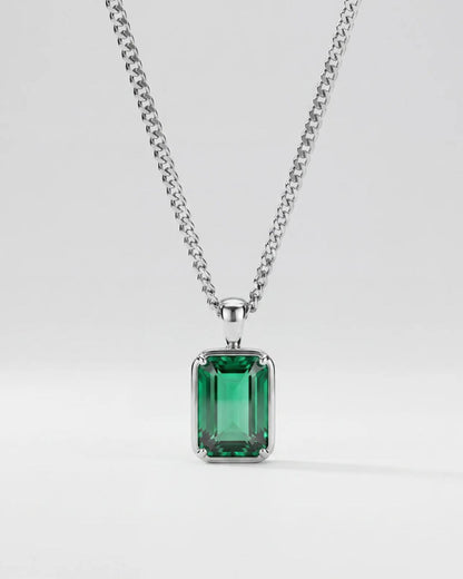 Men’s 1 ct Lab-Grown Emerald Pendant Necklace, 925 Silver Pendant