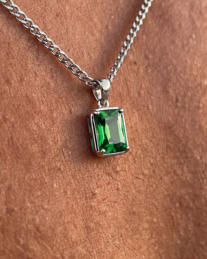 Men’s 1 ct Lab-Grown Emerald Pendant Necklace, 925 Silver Pendant