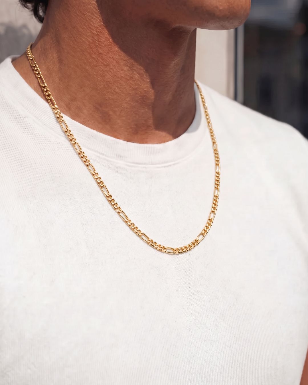 Men’s 18K Gold-Plated Figaro Chain Necklace, 3 mm