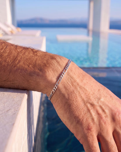 Men’s Silver-Tone Stainless Steel Figaro Chain Bracelet, 3 mm