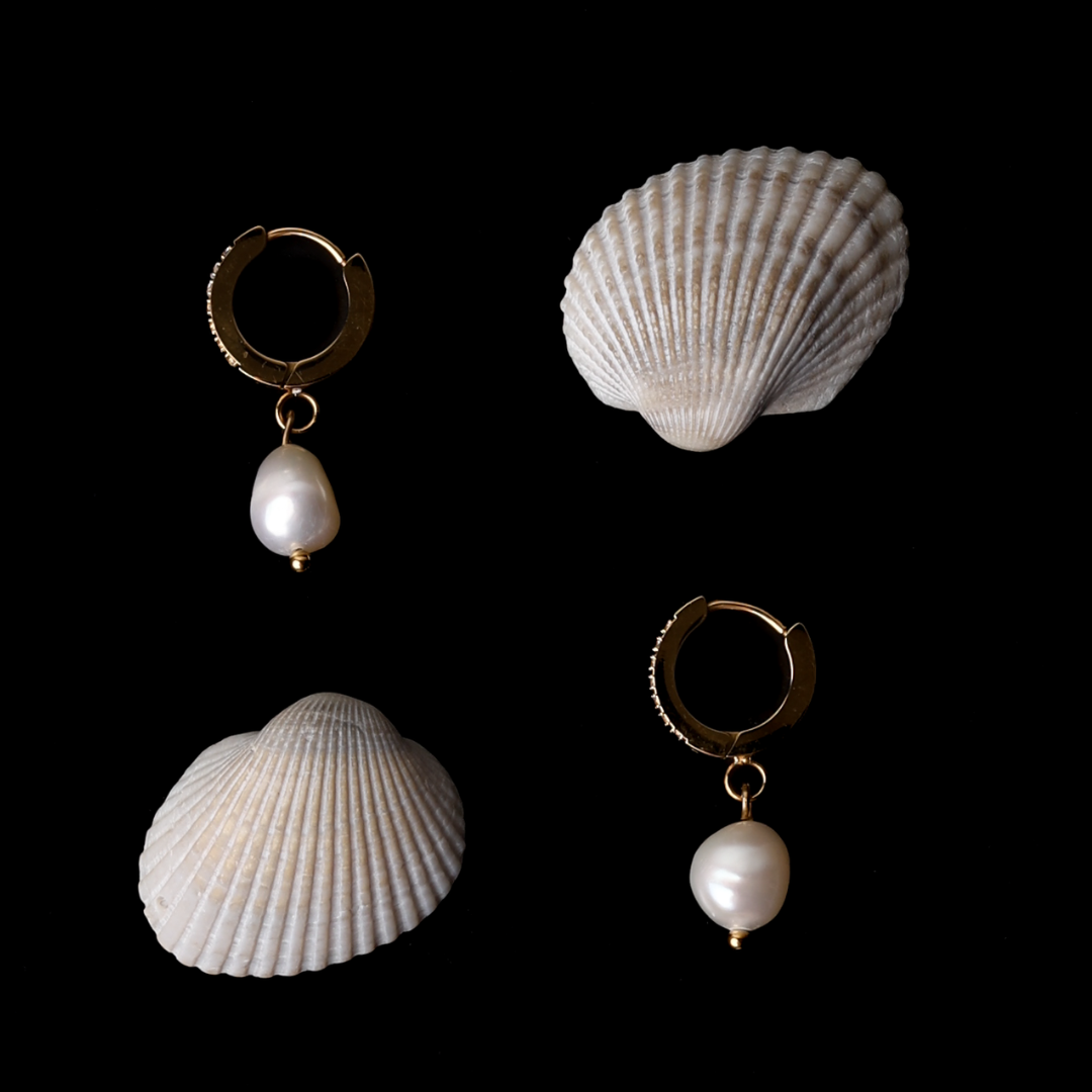 Freshwater Pearl Drop Hoop Earrings, 13 mm