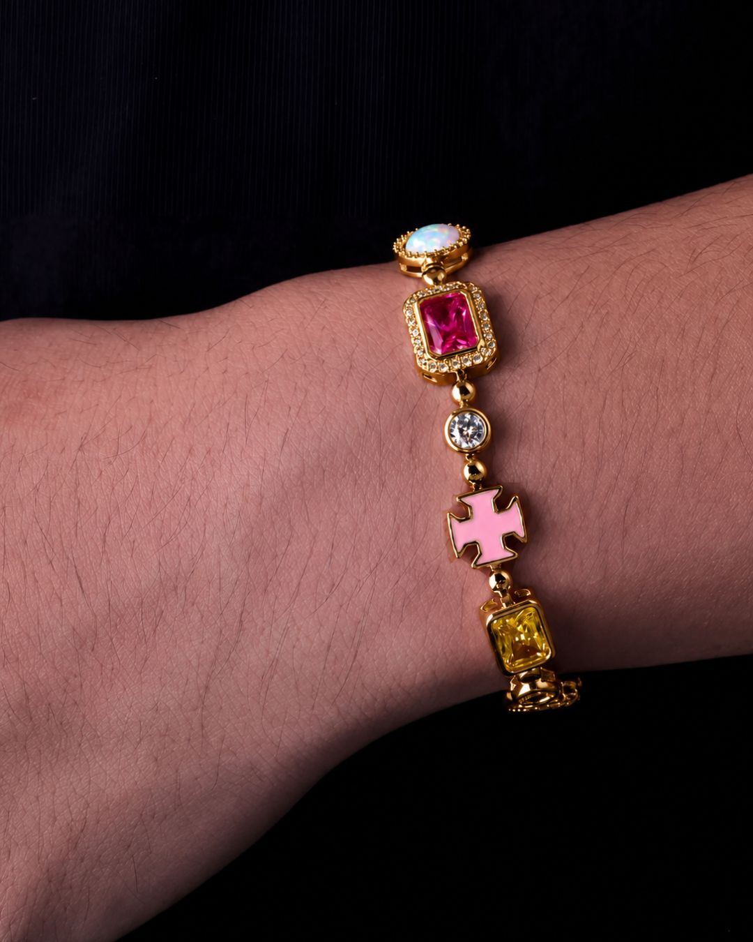 Men’s Multicolor Geometric Bracelet, 18K Gold-Plated Steel