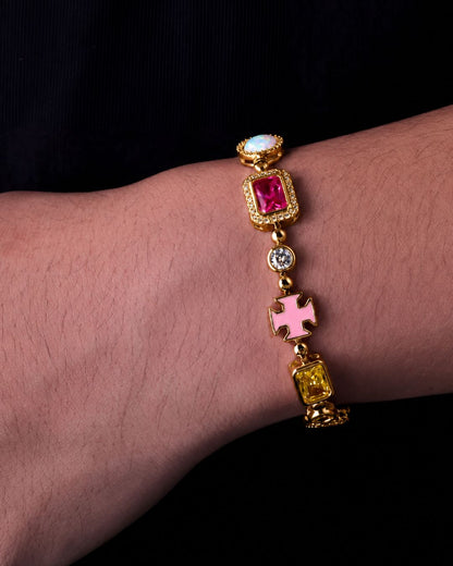 Men’s Multicolor Geometric Bracelet, 18K Gold-Plated Steel