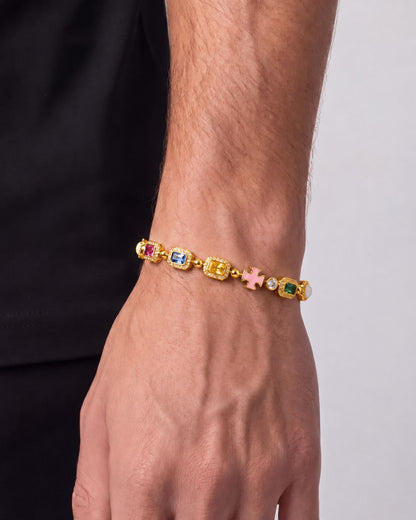 Men’s Multicolor Geometric Bracelet, 18K Gold-Plated Steel
