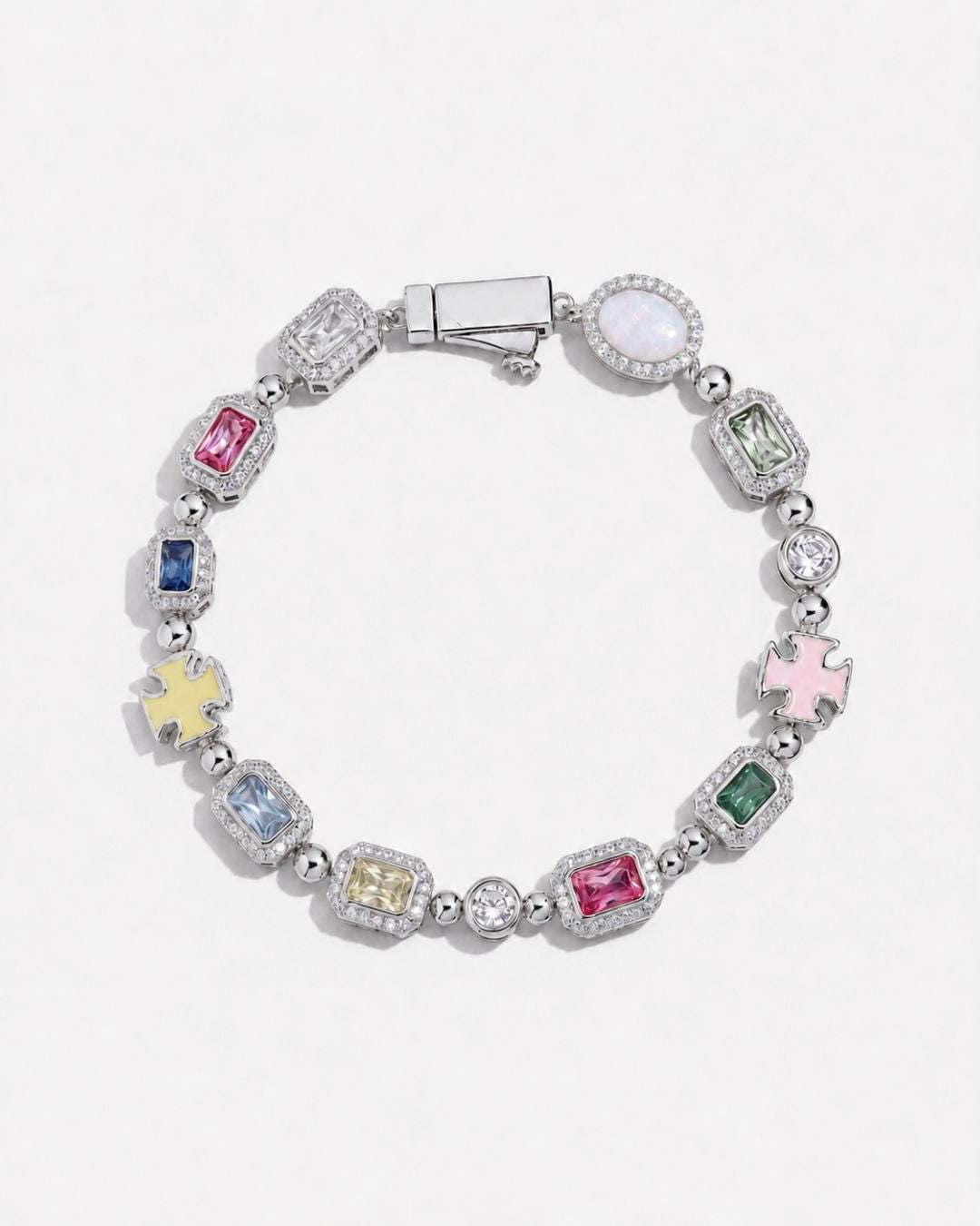 Men’s Multicolor Geometric Bracelet, White-Gold-Plated Steel