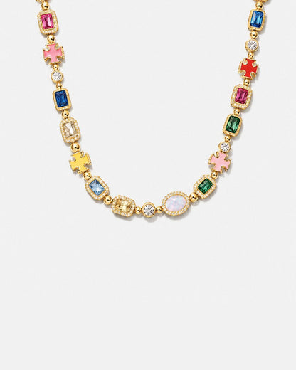 Men’s Multicolor Geometric Necklace, 18K Gold-Plated Steel