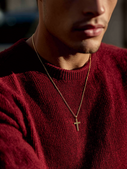 Men’s Cross Pendant Necklace, 60 cm, 14K Gold-Plated