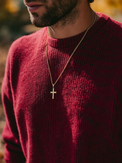 Men’s Cross Pendant Necklace, 60 cm, 14K Gold-Plated