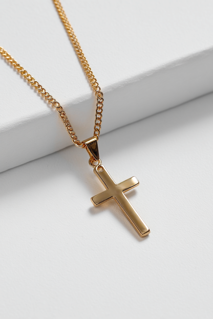 Men’s Cross Pendant Necklace, 60 cm, 14K Gold-Plated