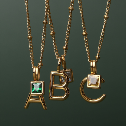 Initial & Birthstone Charm Necklace