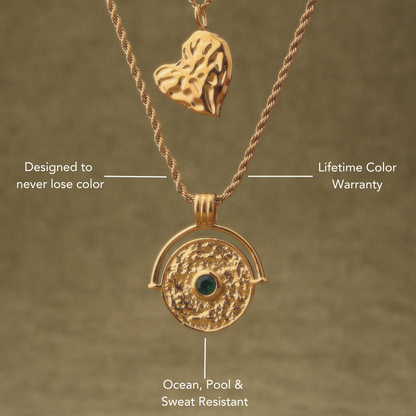 Green Stone Coin Pendant Necklace — Gaia