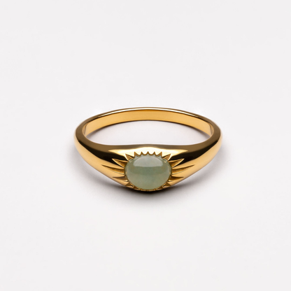 Green Jade Stone Ring, Steel — Oasis