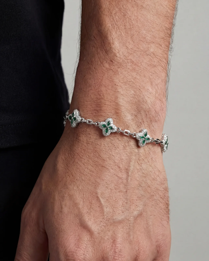 Green Zircon Flower Bracelet, Silver-Tone Copper