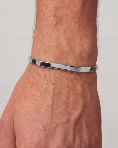 Faceted Open Cuff Bracelet, 5 mm, Platinum-Plated Steel