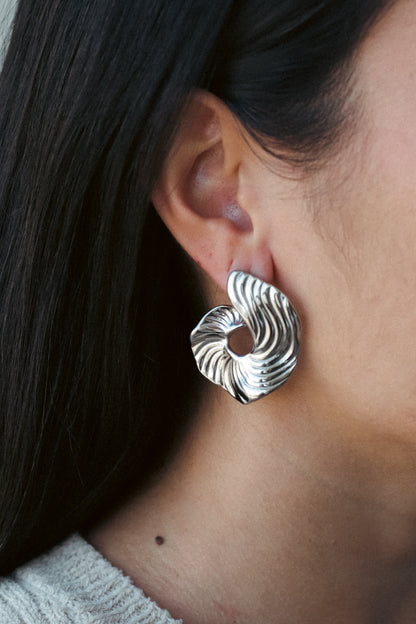 Ridged Spiral Statement Earrings — Iris