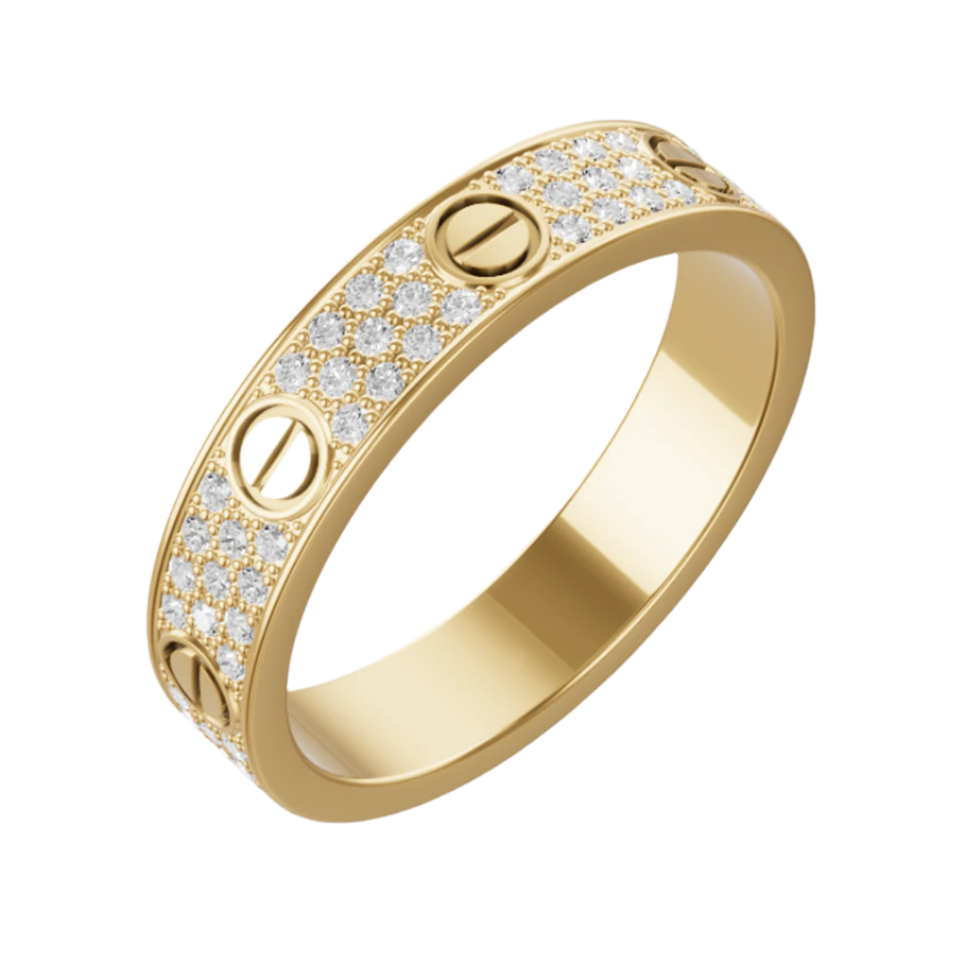 Crystal Screw Detail Band Ring — Love