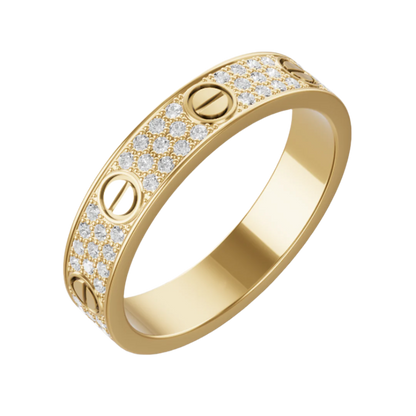 Crystal Screw Detail Band Ring — Love