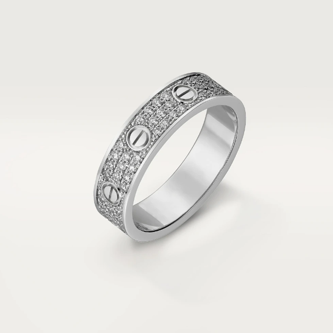 Crystal Screw Detail Band Ring — Love