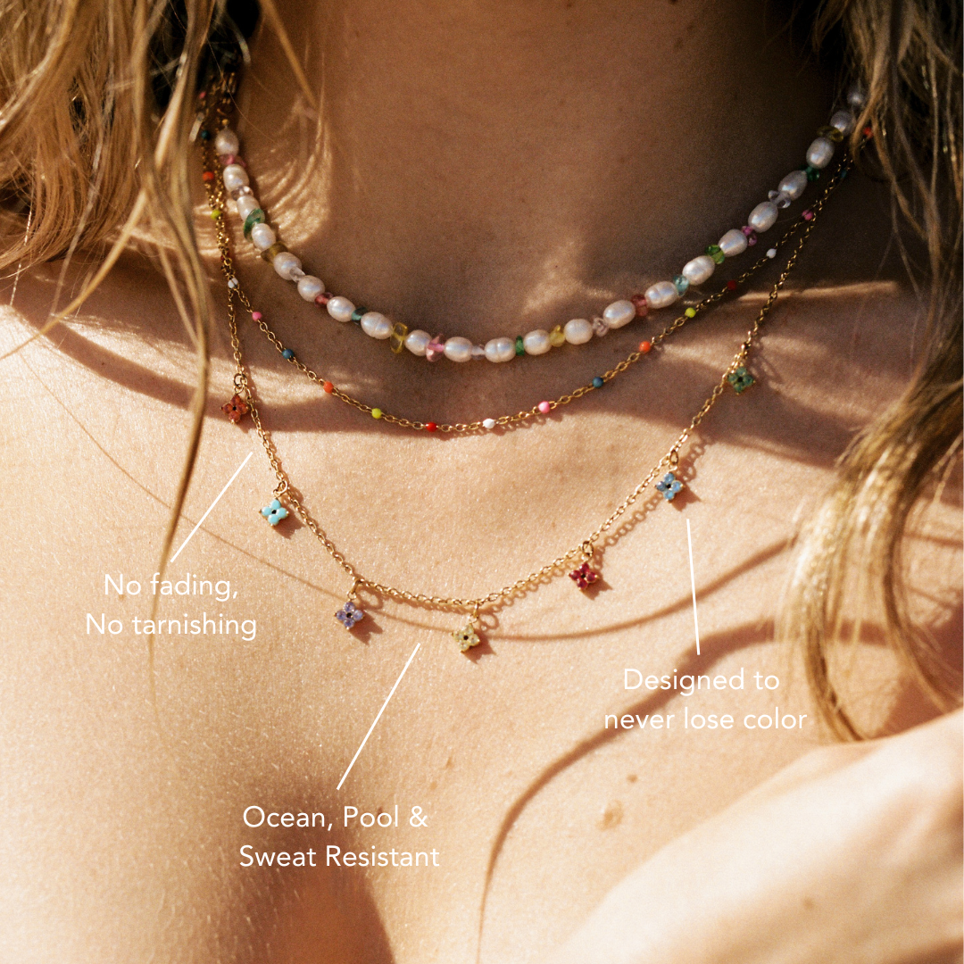Multicolor Zircon Flower Charm Necklace