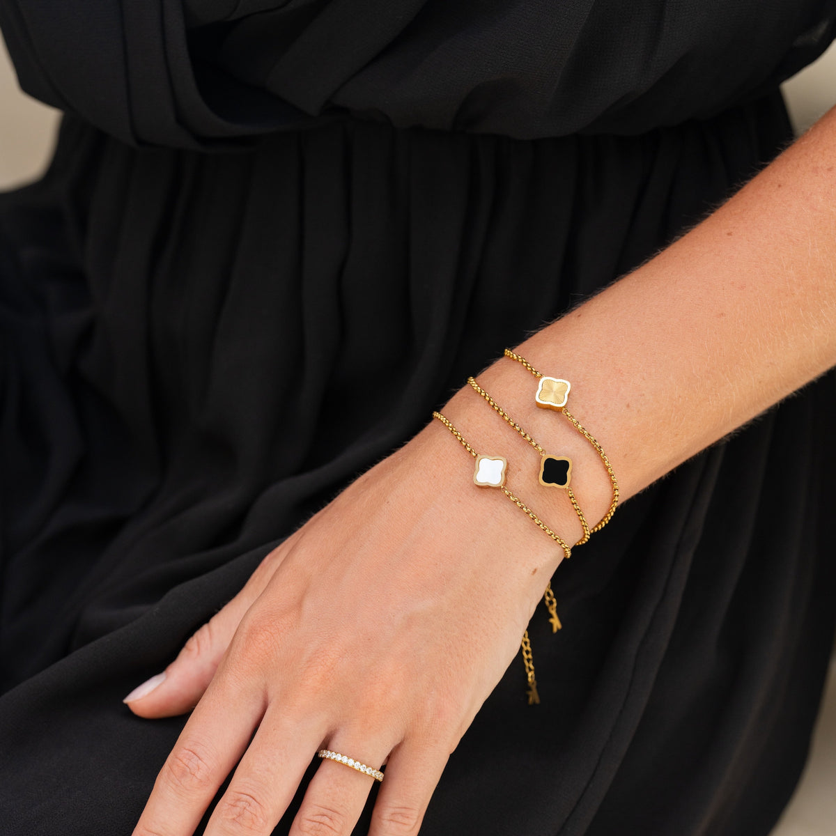 Black Quatrefoil Charm Bracelet
