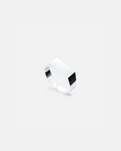 Rectangular Signet Ring, Platinum-Plated Steel, Adjustable