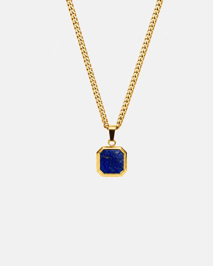 Men’s Blue Inlay Pendant Necklace, 14K Gold-Plated Steel