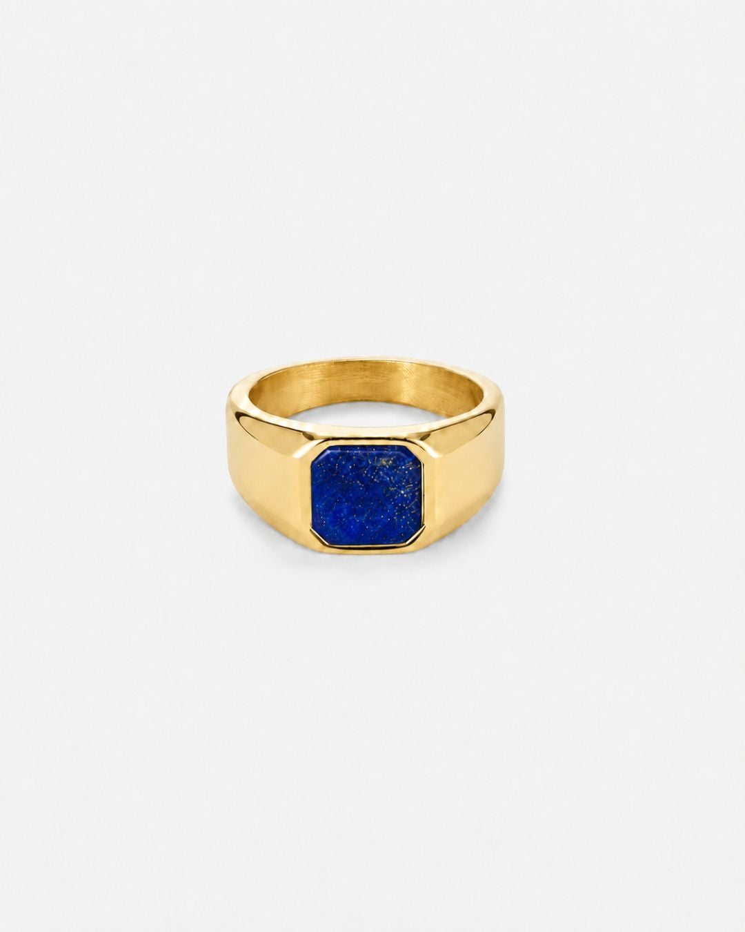 Men’s Blue Inlay Signet Ring, Gold-Plated Steel, US 7–13