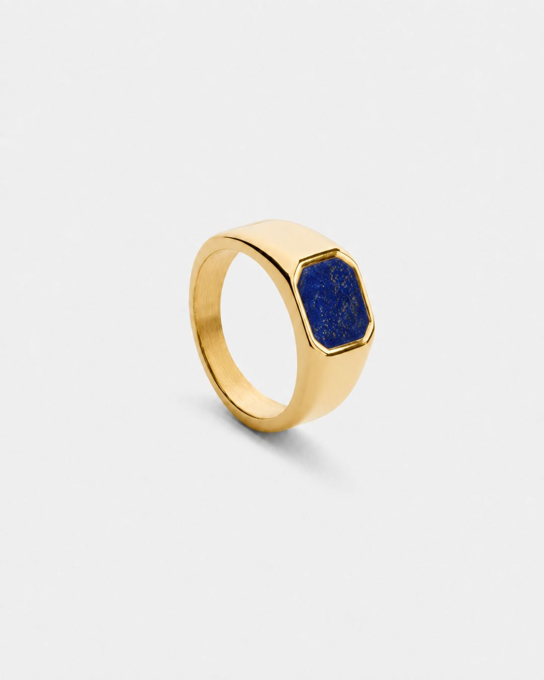 Men’s Blue Inlay Signet Ring, Gold-Plated Steel, US 7–13