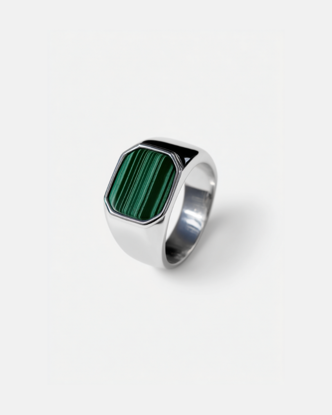 Men’s Green Malachite Signet Ring, Silver-Plated Steel — Malachio