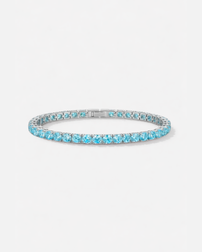 Turquoise-Color Zirconia Tennis Bracelet, 4 mm, Silver-Plated Steel