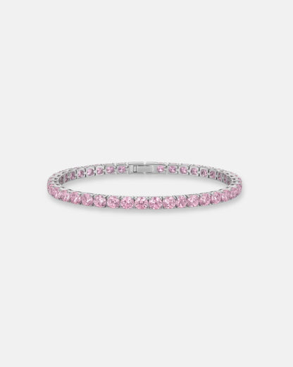 Light Pink Zirconia Tennis Bracelet, 4 mm, Silver-Plated Steel