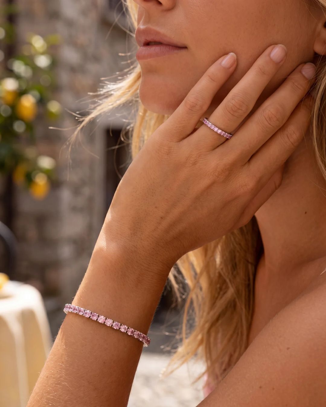 Light Pink Zirconia Tennis Bracelet, 4 mm, Silver-Plated Steel