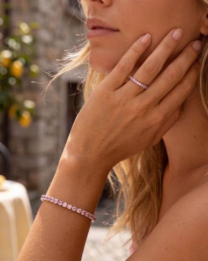 Light Pink Zirconia Tennis Bracelet, 4 mm, Silver-Plated Steel