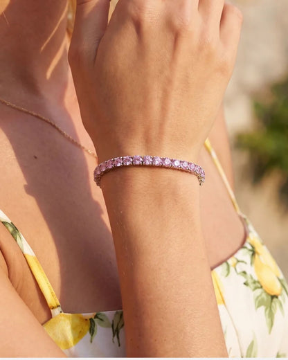 Light Pink Zirconia Tennis Bracelet, 4 mm, Silver-Plated Steel