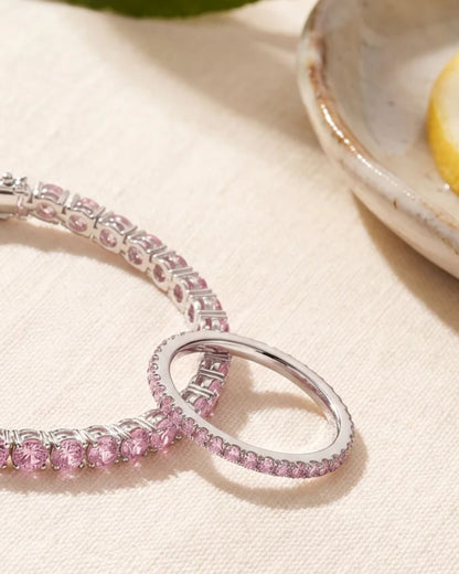 Light Pink Zirconia Tennis Bracelet, 4 mm, Silver-Plated Steel