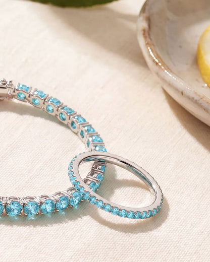 Turquoise-Color Zirconia Tennis Bracelet, 4 mm, Silver-Plated Steel