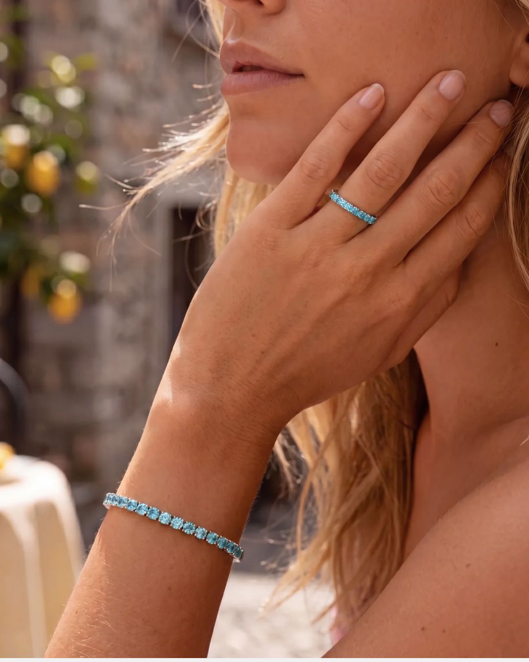 Turquoise-Color Zirconia Tennis Bracelet, 4 mm, Silver-Plated Steel