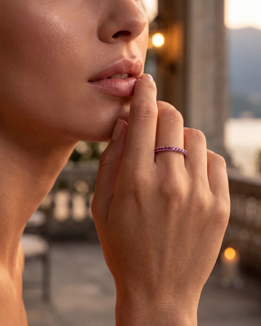 Deep Rose Zircon Stone Band Ring, Stainless Steel — Mar Rosa